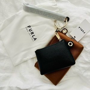 FURLA leather pouches camel and black